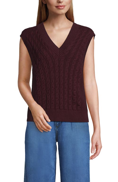 Lands' End Drifter Modern Cable V Neck Vest Sweater In Brown