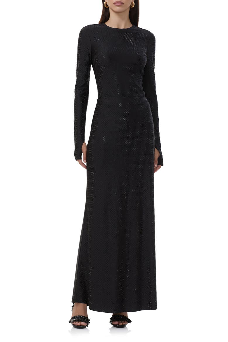 Tegan Metal Stud Jersey Maxi Skirt, Alternate, color, NOIR