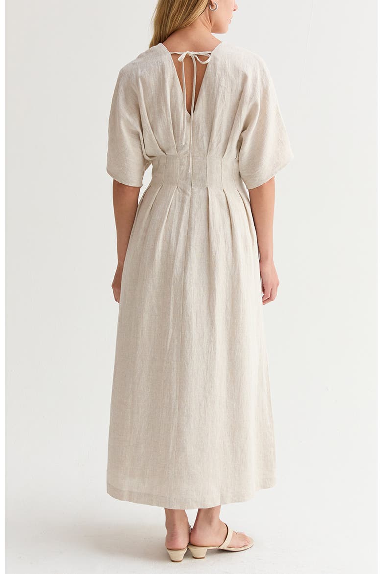 Pleated Linen Midi Dress, Alternate, color, Oatmeal