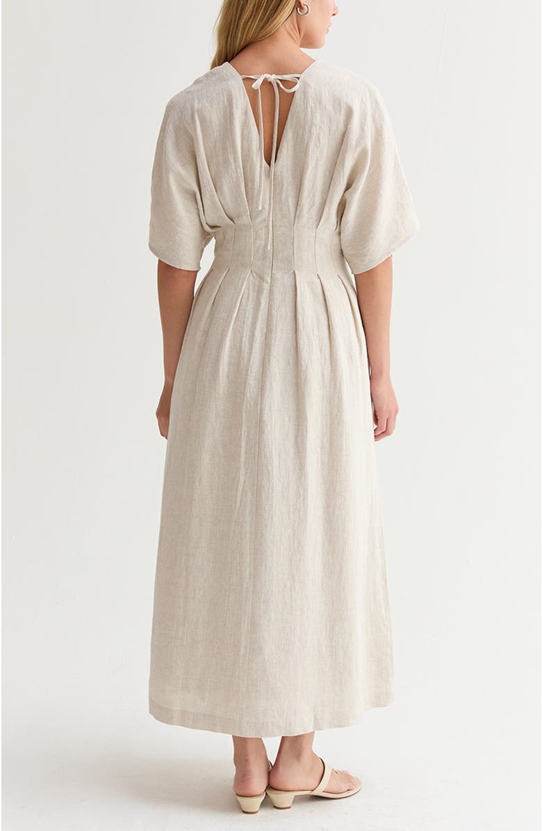 CRESCENT Pleated Linen Midi Dress, Alternate, color, Oatmeal