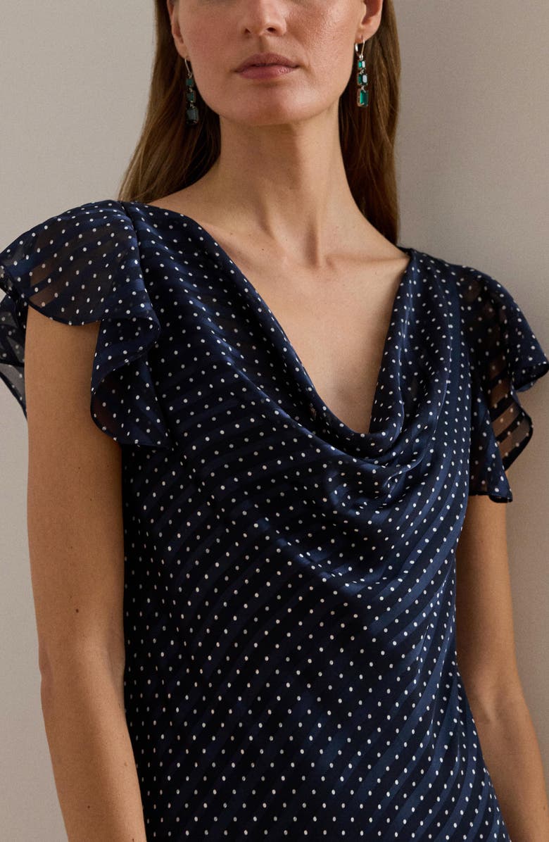 Lauren Ralph Lauren Lusita Burnout Cowl Neck Gown, Alternate, color, Navy Blue/ White