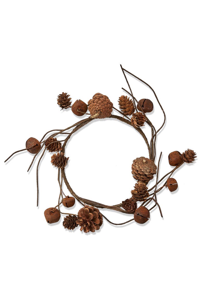 16 Inch Pinecone Bell Wreath Fall Harvest Home Decoration, Main, color, Brown