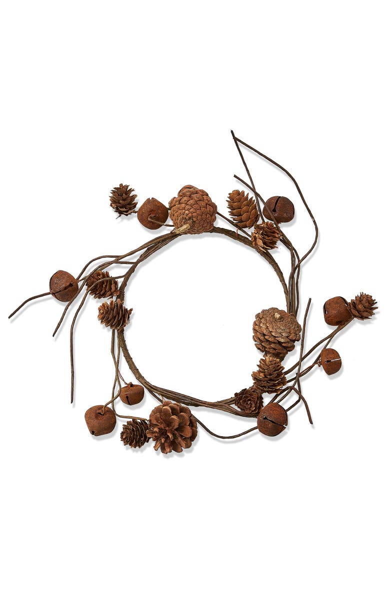 tag 16 Inch Pinecone Bell Wreath Fall Harvest Home Decoration, Main, color, Brown
