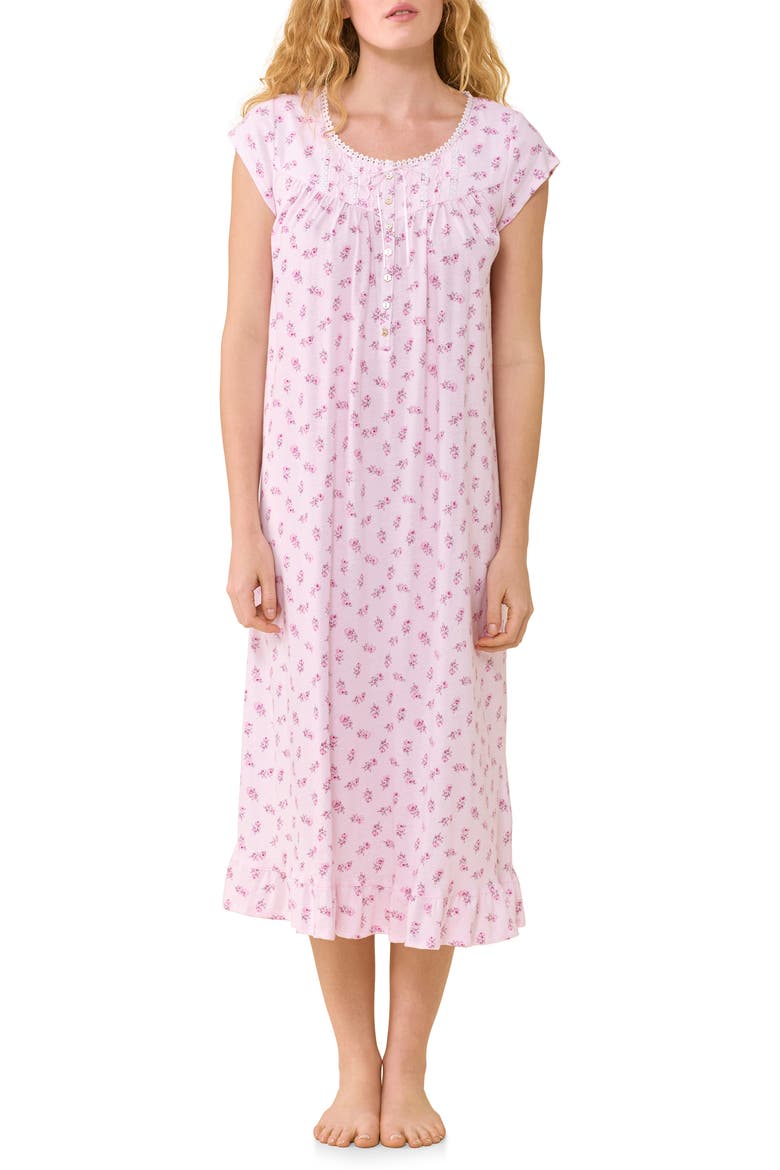 Cap Sleeve Short Cotton Jersey Nightgown, Main, color, PINK FLOWER