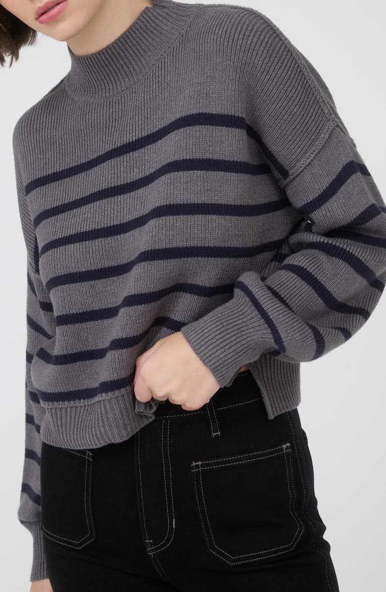 Blu Pepper Stripe Mock Neck Crop Sweater, Alternate, color, Charcoal