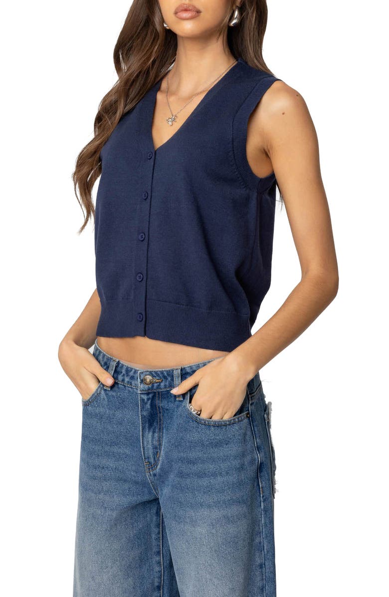 EDIKTED Cam Knit Vest, Alternate, color, Navy