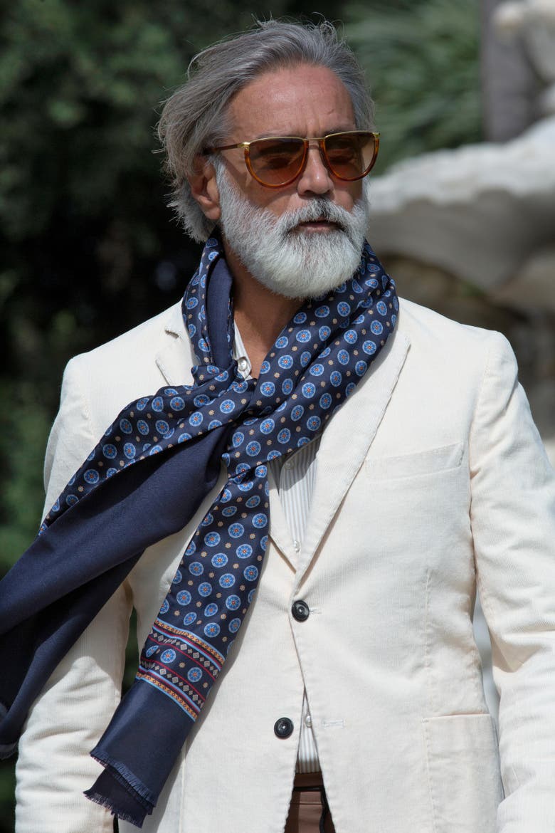 Palatino - Wool Backed Silk Scarf for Men, Alternate, color, Navy and Blue