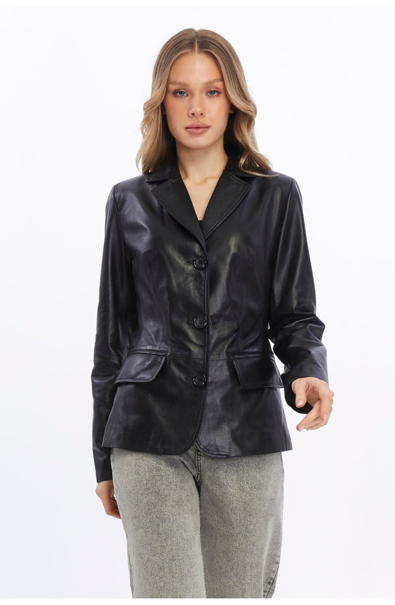 Furniq UK Esther Leather Jacket, Main, color, Black