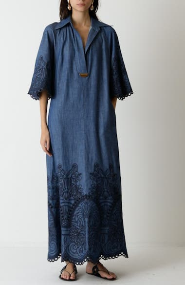 ワンピース ZIMMERMANN COCO EMBROIDERED DENIM DRESS Zimmermann Coco Embroidered Denim Caftan Dress | Nordstrom