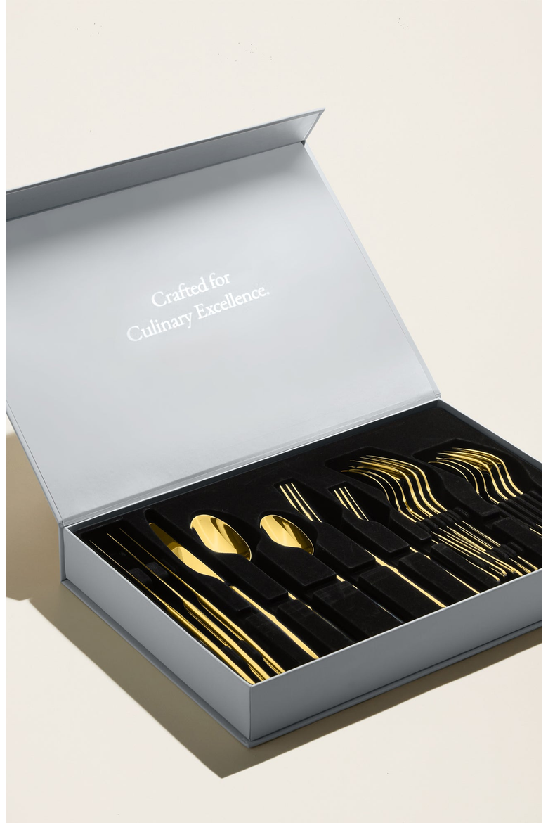 Emilia Mirror 20 Piece Flatware Set, Main, color, Gold