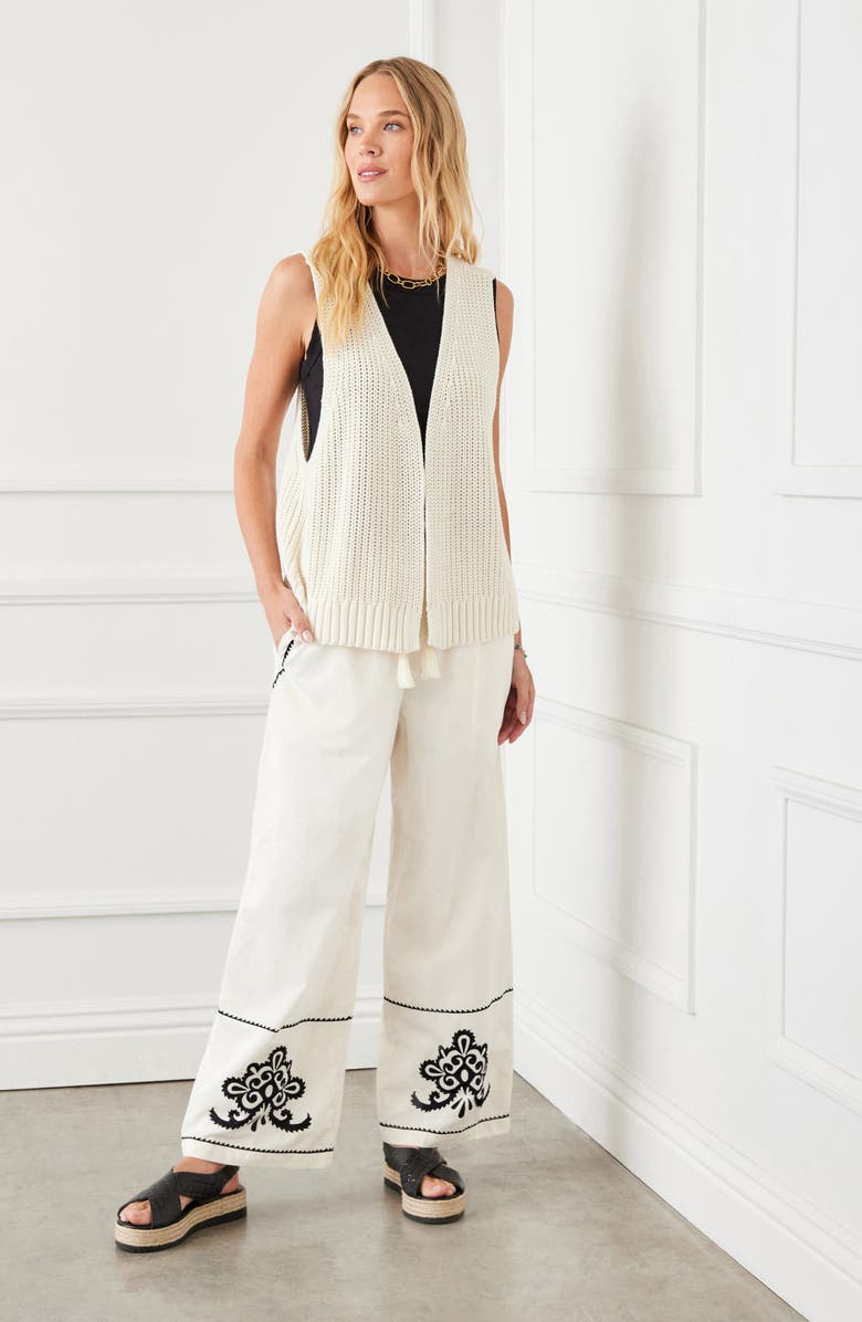 Karen Kane Open Front Cotton Sweater Vest, Alternate, color, Cream