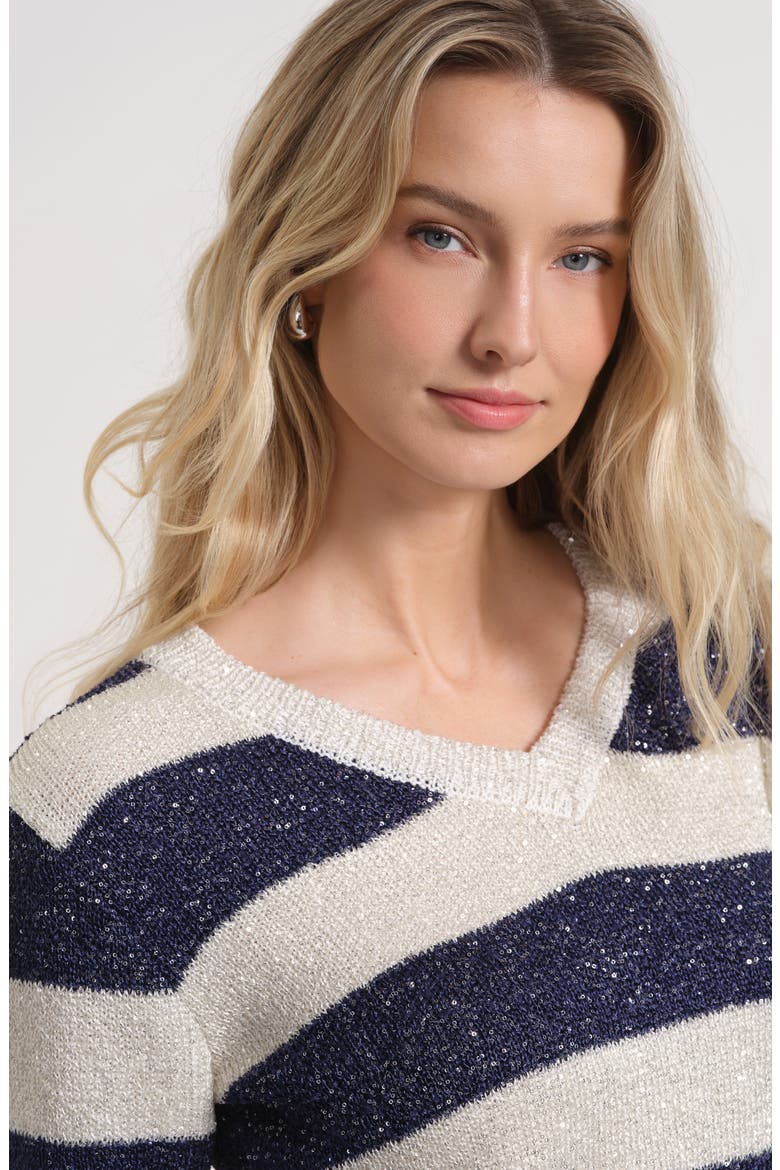 V-Neck Sweater, Alternate, color, NAVY/ WHITE