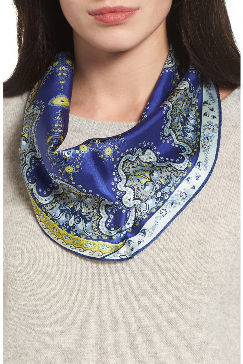 Paisley Lace Diamond Silk Scarf, Main, color, MARITIME NAVY