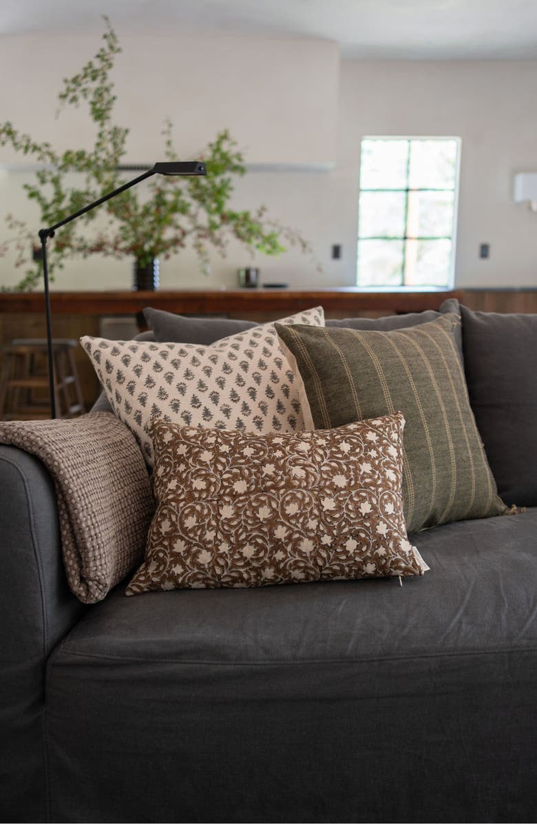 Linen & James Benson Woven Charcoal Tan Stripe Pillow Cover, Alternate, color, 