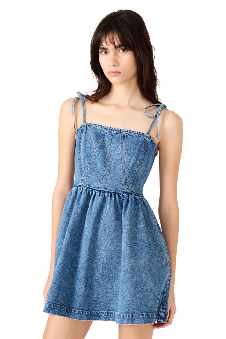 Meaghan Tie Strap Denim Minidress, Alternate, color, BLUE HEATHER