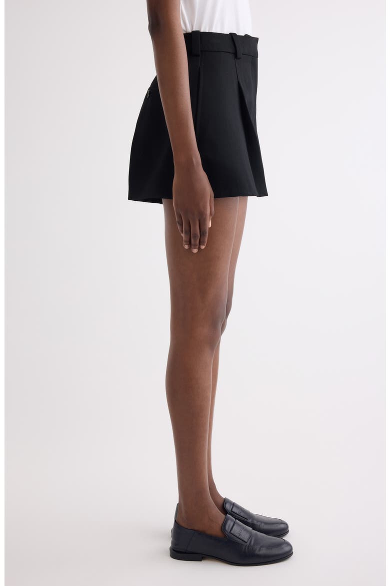 Pleated Wool Grain de Poudre Shorts, Alternate, color, BLACK