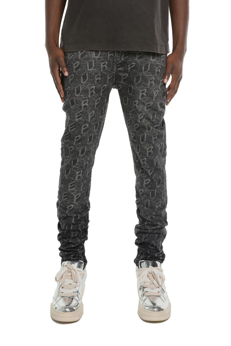 Monogram Print Skinny Jeans, Main, color, BLACK