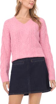 Vince Camuto Cable Stitch V-Neck Sweater