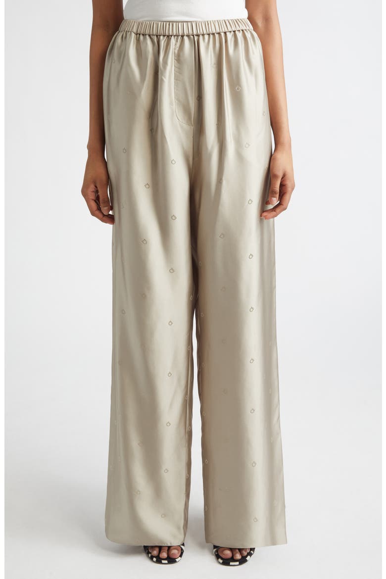 Gancini Jacquard Silk Wide Leg Pants, Main, color, SAFARI