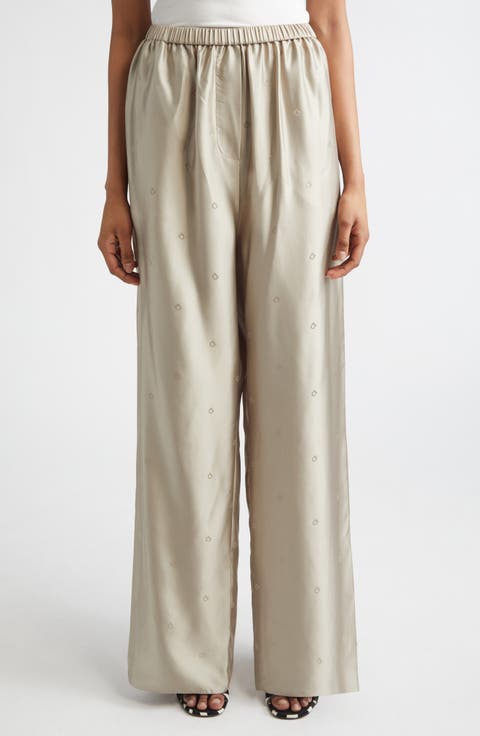 Gancini Jacquard Silk Wide Leg Pants