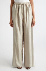 FERRAGAMO Gancini Jacquard Silk Wide Leg Pants