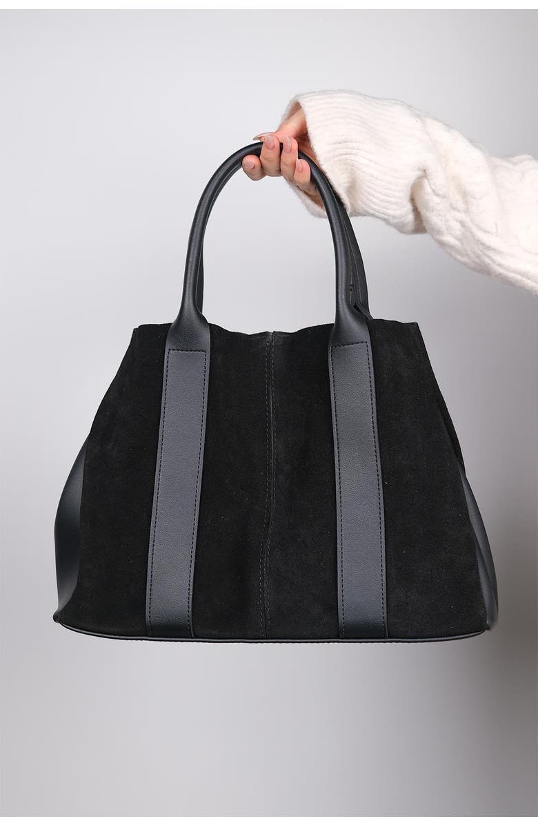 Forever & Always Shoes Thresh Leather Shoulder Bag, Alternate, color, Black Suede