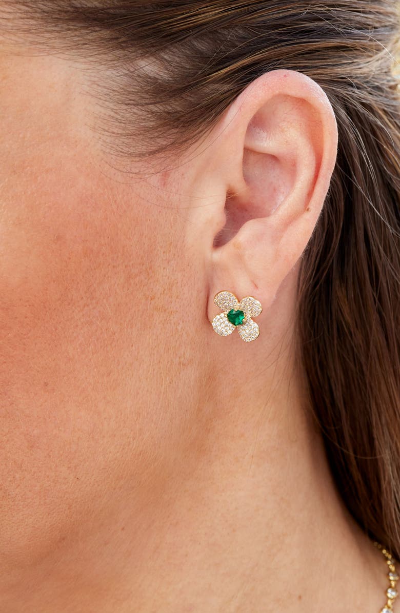 SAVVY CIE JEWELS Cubic Zirconia Flower Stud Earrings, Alternate, color, Yellow