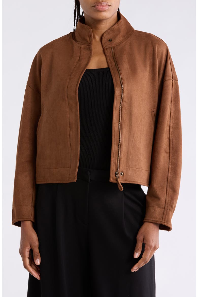 Faux Suede Full Zip Jacket, Main, color, SADDLE