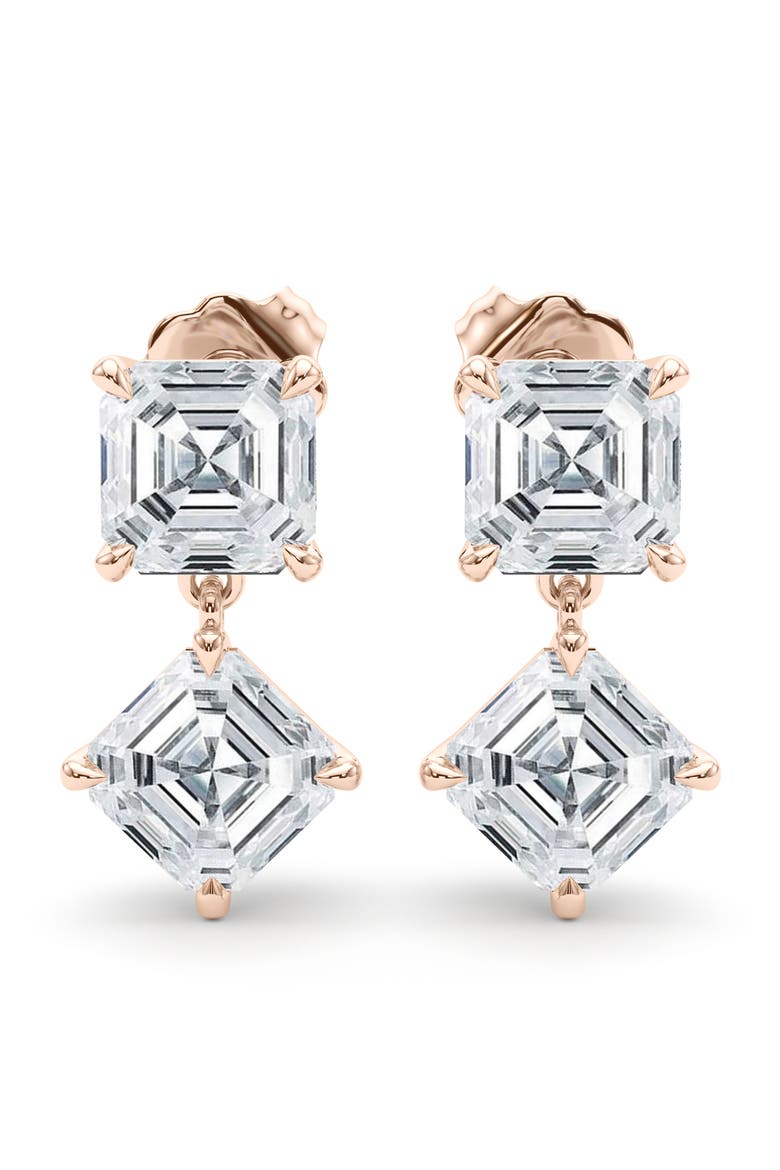 Lab Grown Diamond Twin Asscher Cut Drop Earrings, Alternate, color, 18K ROSE GOLD