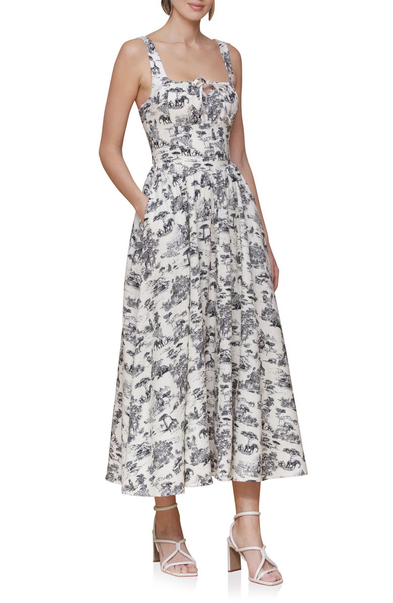 Avec Les Filles Bustier Linen Blend Midi Sundress, Alternate, color, Safari Toile Black