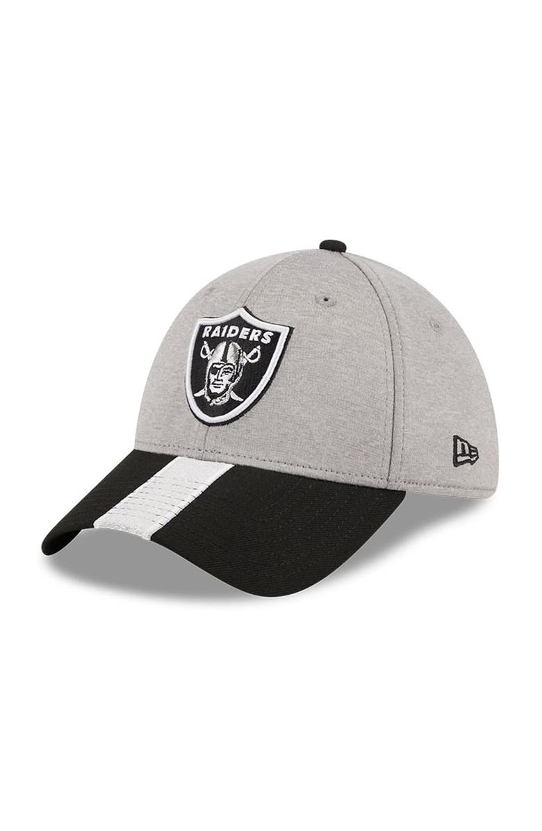 New Era Men's New Era Heather Gray/Black Las Vegas Raiders Striped 39THIRTY Flex Hat, Main, color, Heather Gray