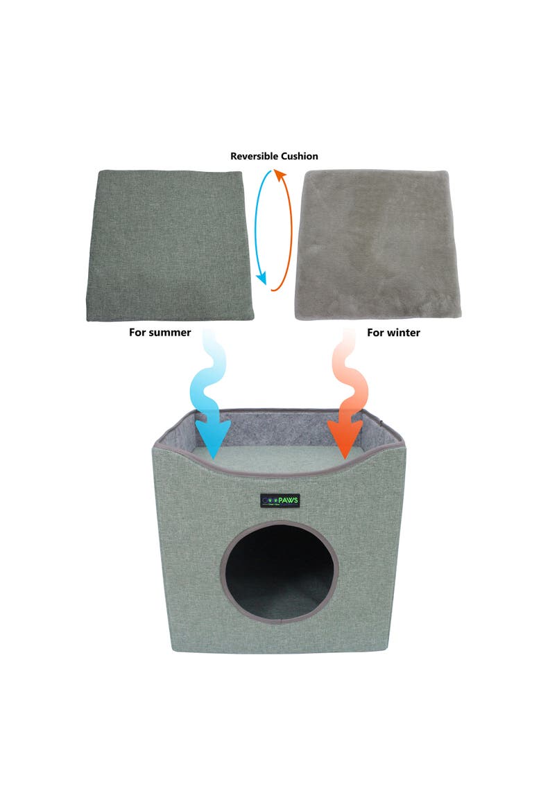 Foldable Cat Condo Sage Green Cube House, Alternate, color, Green