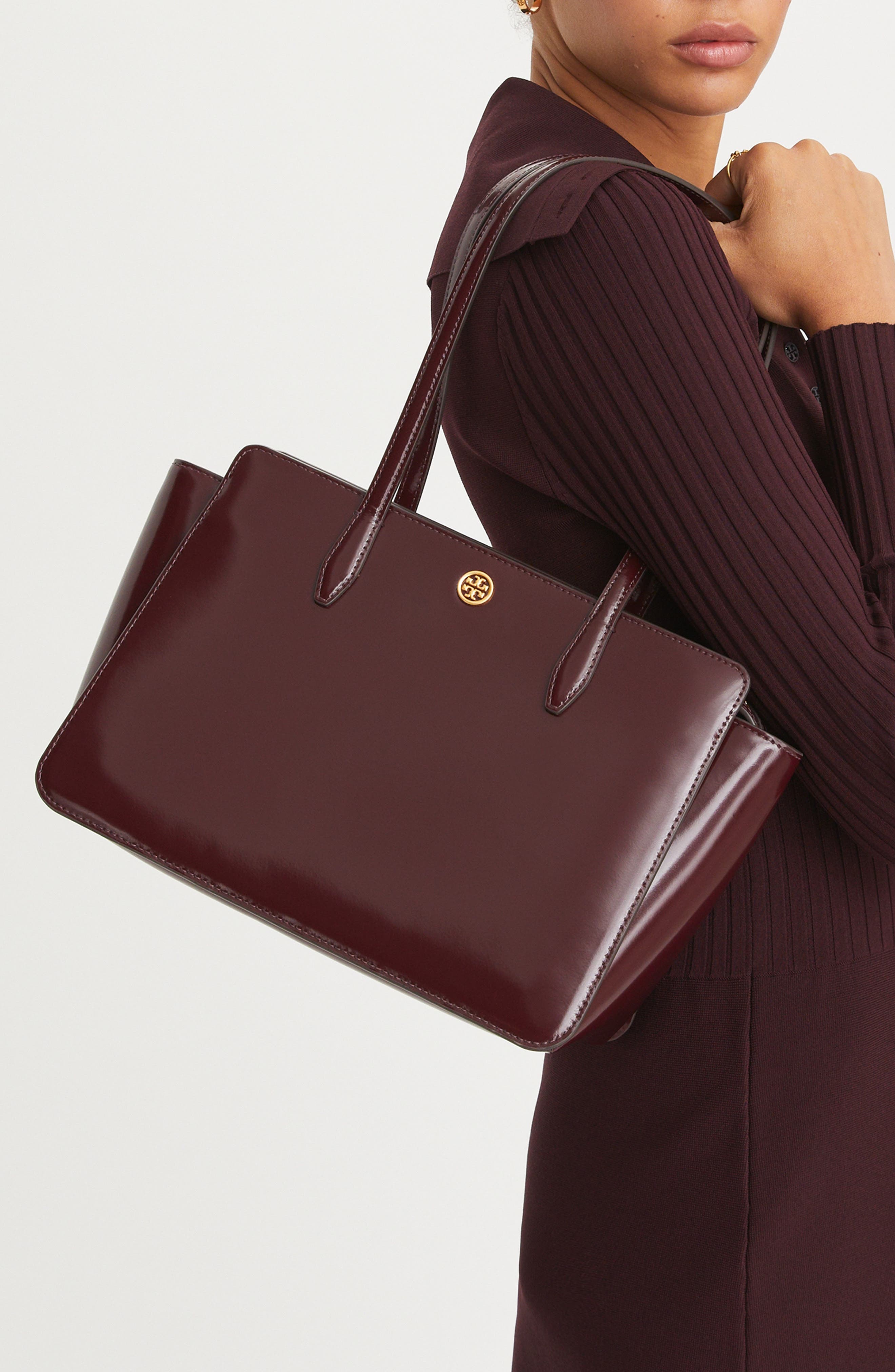 Tory Burch Robinson Small Spazzolato Leather Tote, Alternate, color, 