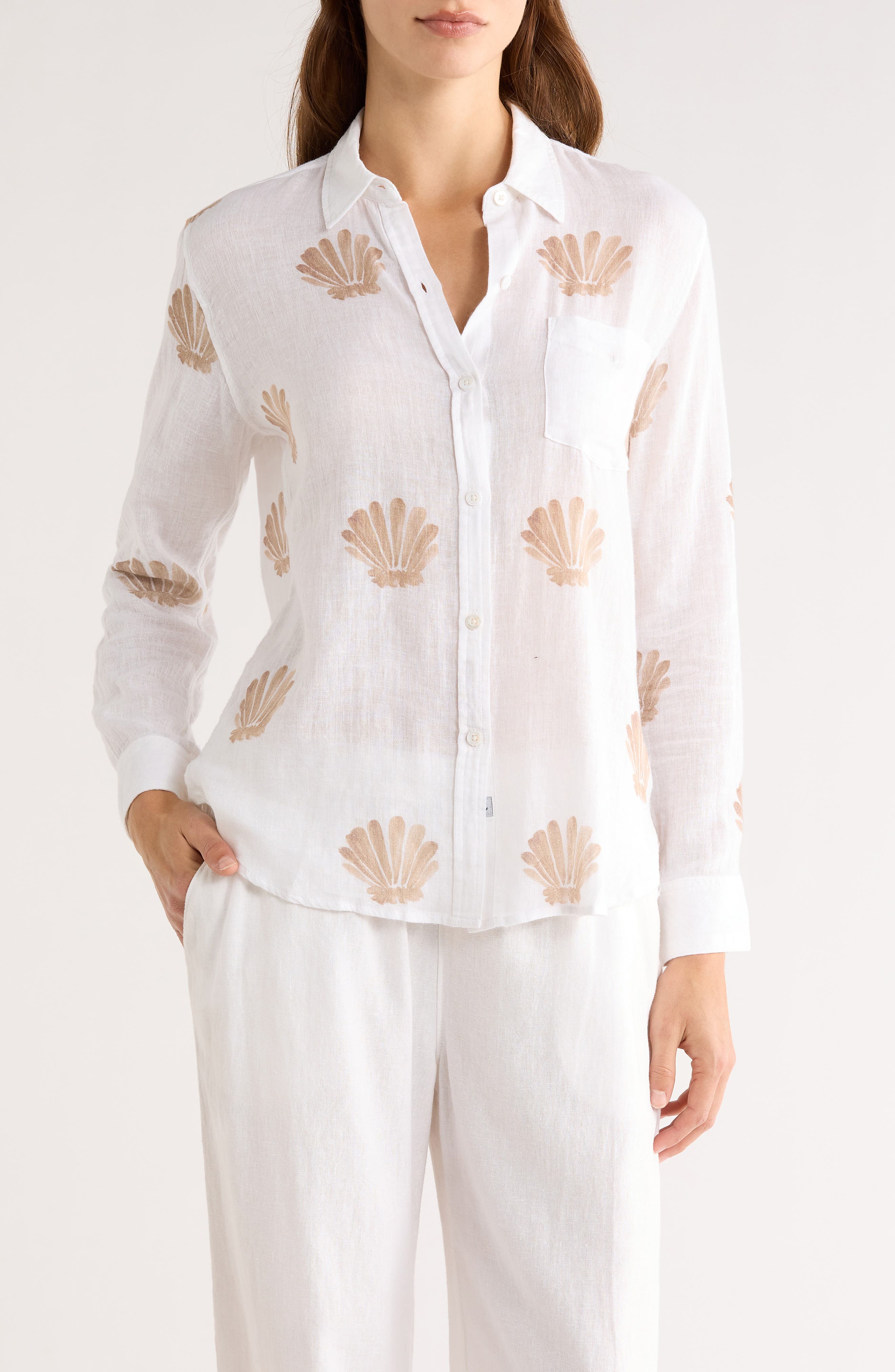 Charli Seashell Print Linen Blend Button-Up Shirt