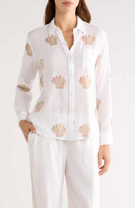Charli Seashell Print Linen Blend Button-Up Shirt