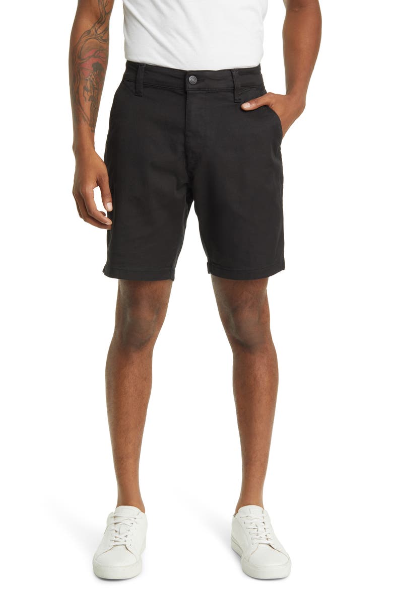 Noah Stretch Twill Flat Front Shorts, Main, color, BLACK LUXE TWILL