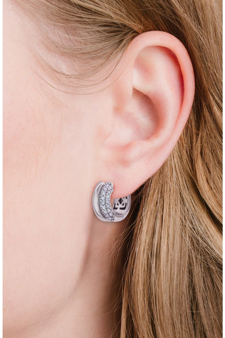 Pavé Double Huggie Hoop Earrings, Alternate, color, PURE PLATINUM/ CLEAR STONE