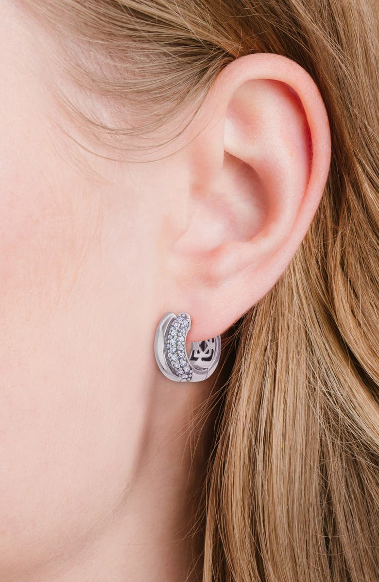 Crislu Pavé Double Huggie Hoop Earrings, Alternate, color, Pure Platinum/ Clear Stone