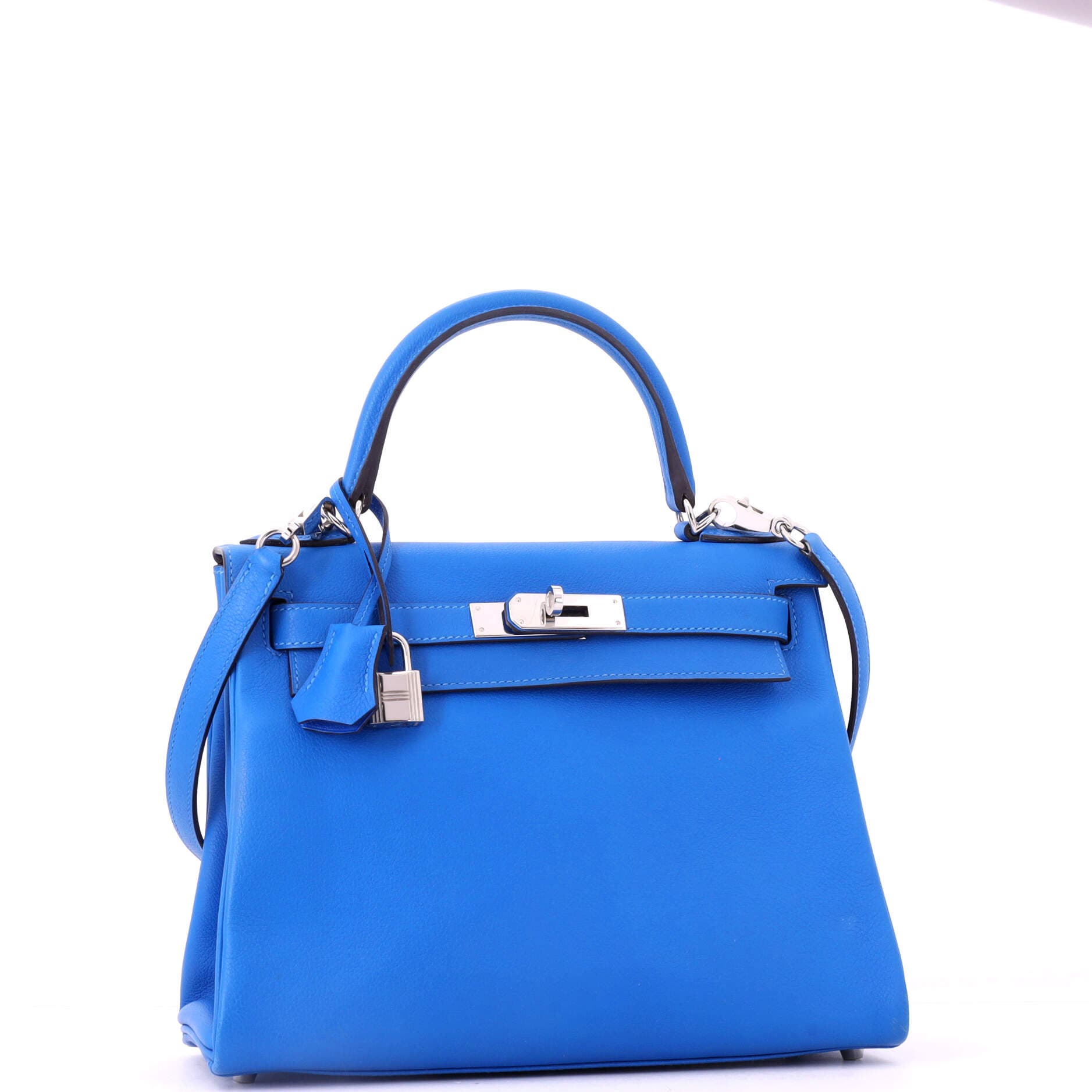 Pre-Owned Hermes Kelly Handbag Blue Evercolor with Palladium Hardware 28, Alternate, color, Bleu Hydra