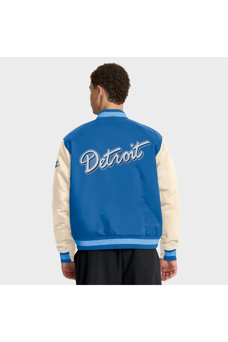 Men's Nike Blue/Cream Detroit Lions Rewind Legacy Full-Snap Bomber Jacket, Alternate, color, Blue