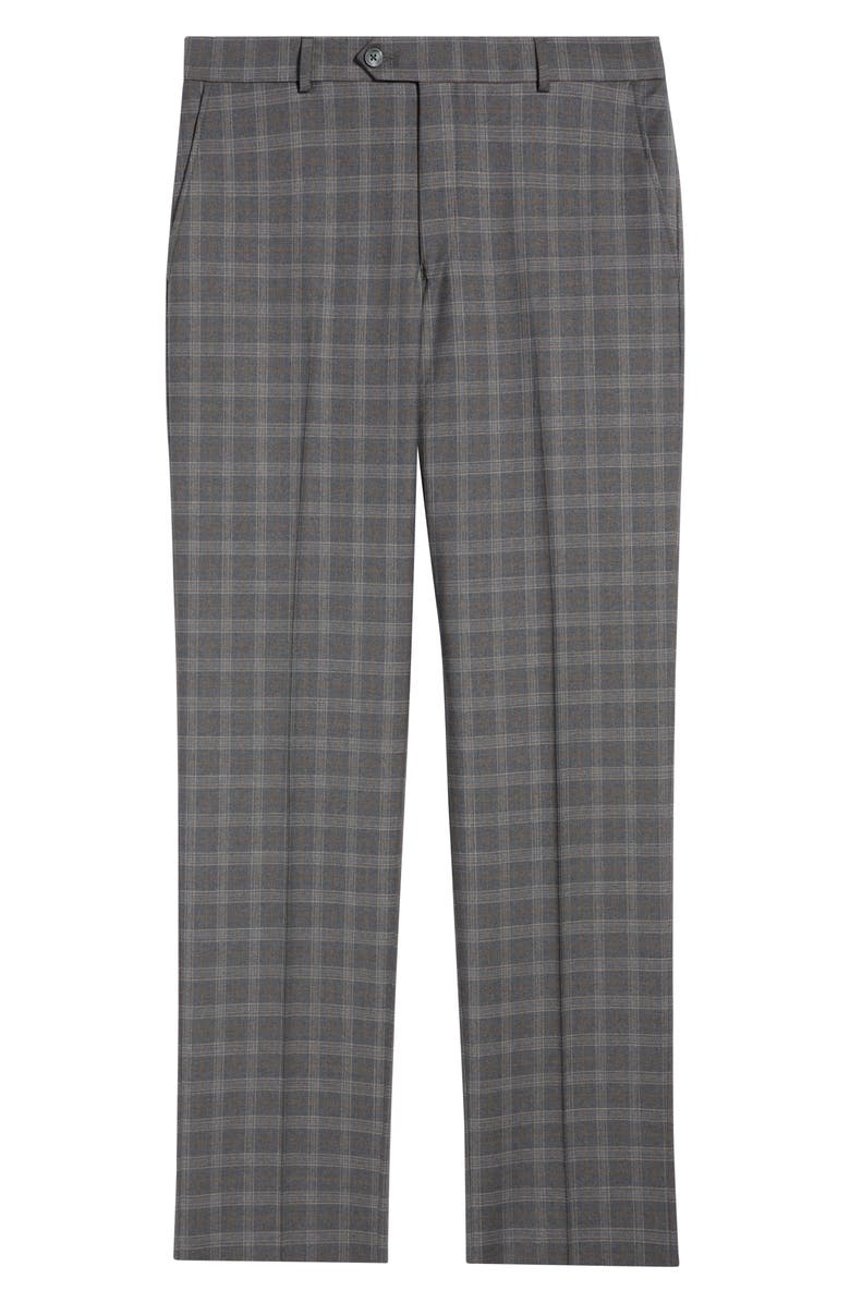 Berle Narrow Plaid Wool Dress Pants, Alternate, color, Medium Grey
