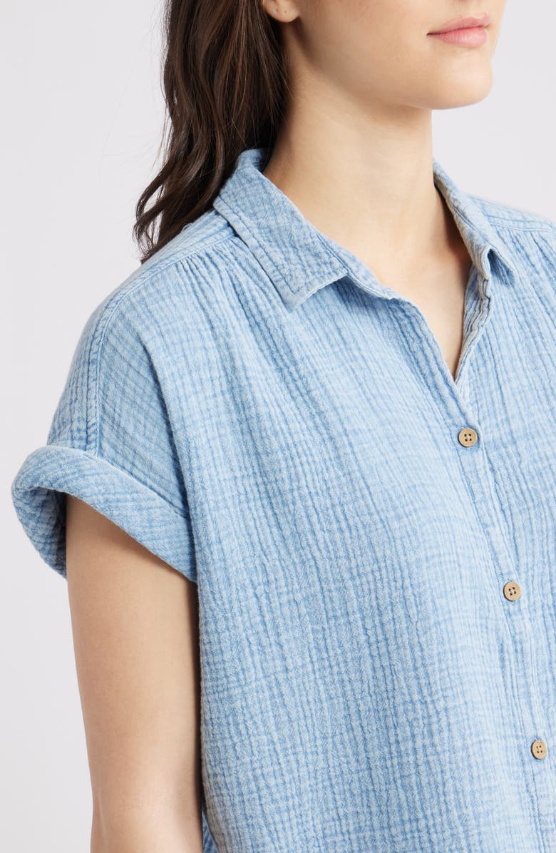 beachlunchlounge Dana Cotton Button-Up Shirt, Alternate, color, Blue Acid Wash
