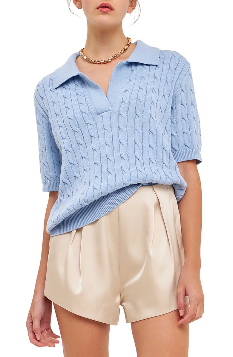 Grey Lab Cable Knit Polo Top, Main, color, 