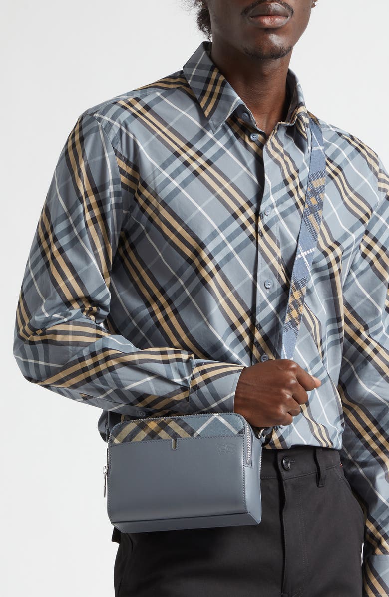 Burberry Mini Pop Check Leather Crossbody Bag, Alternate, color, Wave Blue