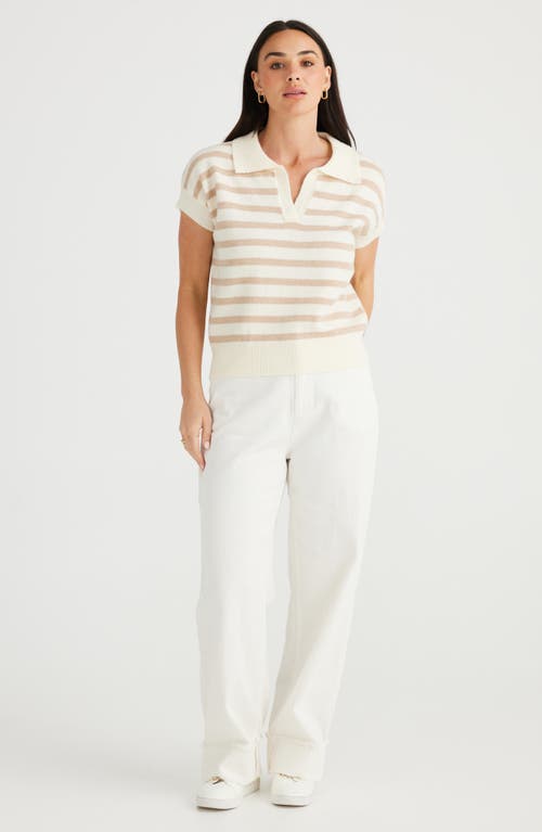 BRAVE + TRUE BRAVE+TRUE ANGELICA STRIPE SHORT SLEEVE POLO SWEATER 