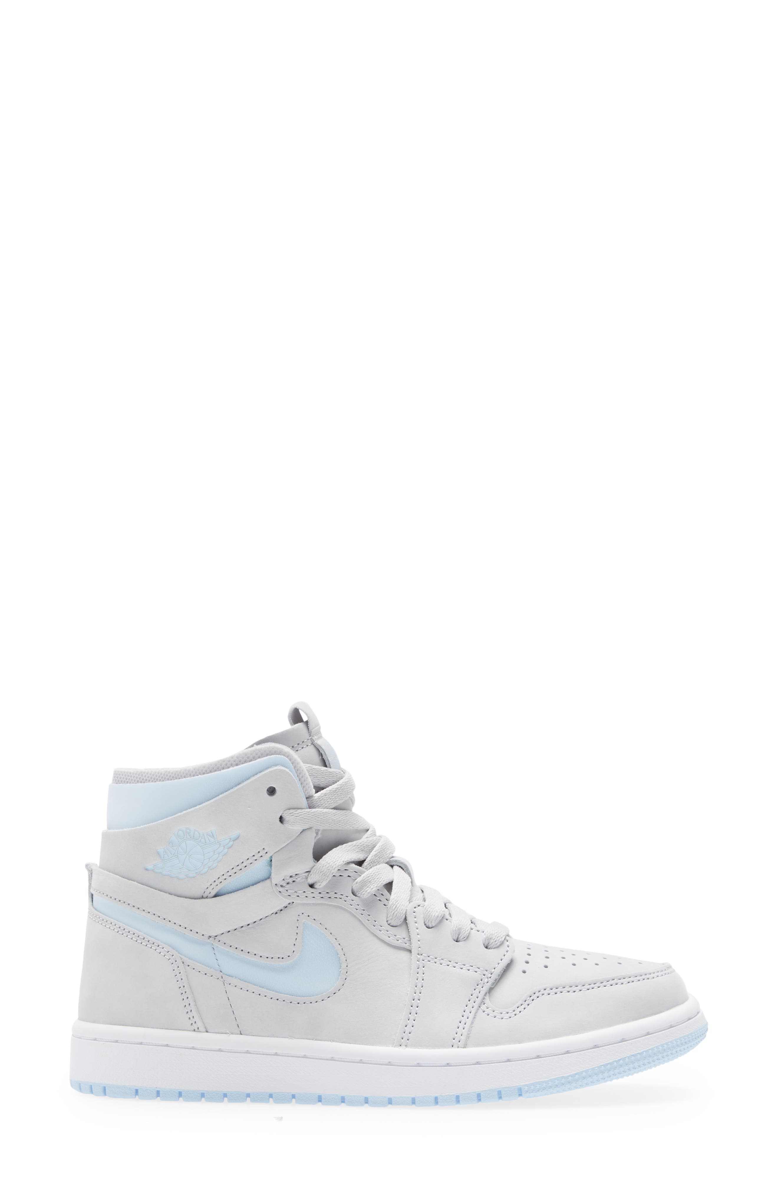 Air Jordan 1 Zoom Air Comfort High Top Sneaker, Alternate, color, GREY/ CELESTINE BLUE/ WHITE