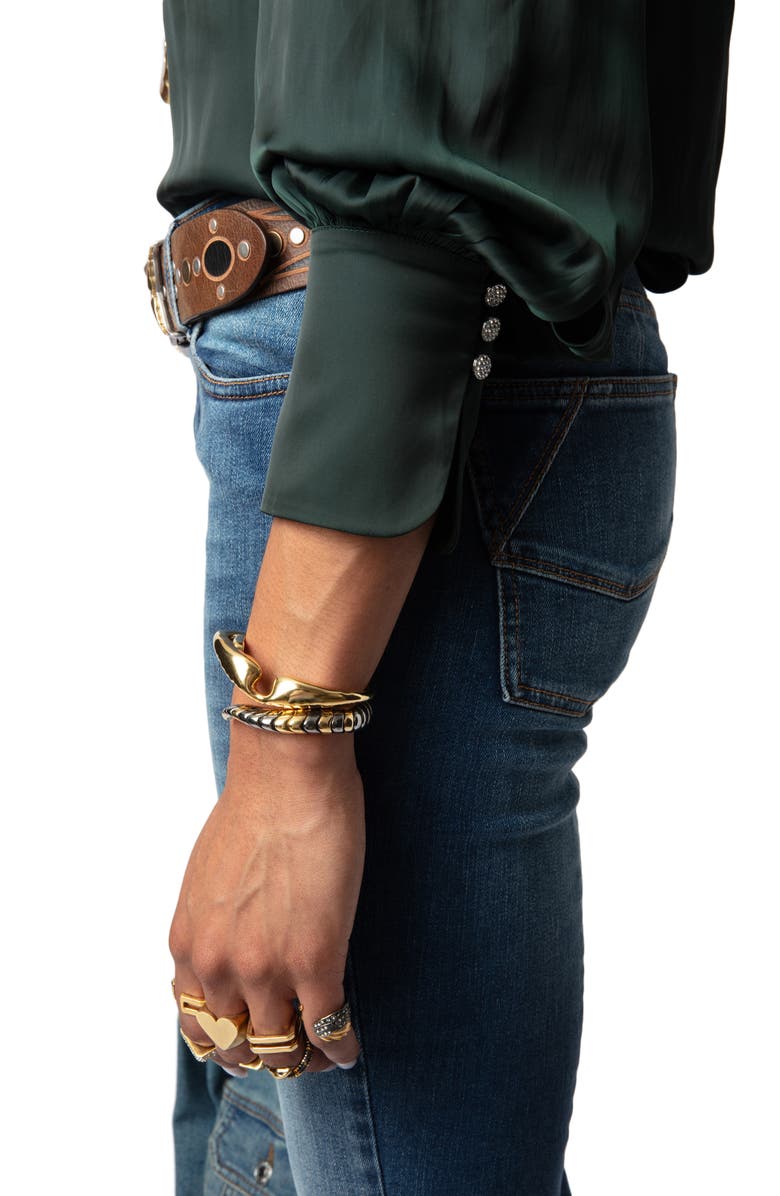 Zadig & Voltaire Tinous V-Neck Satin Shirt, Alternate, color, 