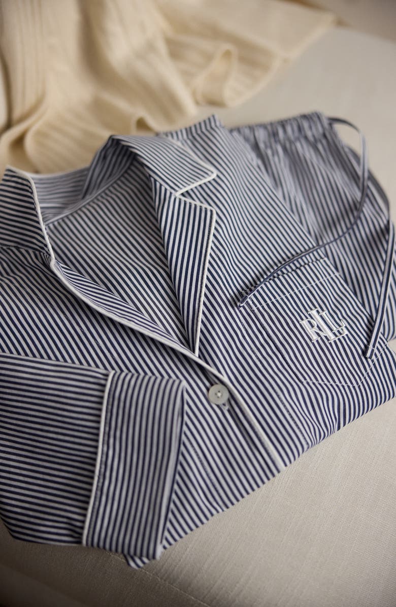 Lauren Ralph Lauren Stripe Long Sleeve Cotton Pajamas, Alternate, color, Navy Stripe