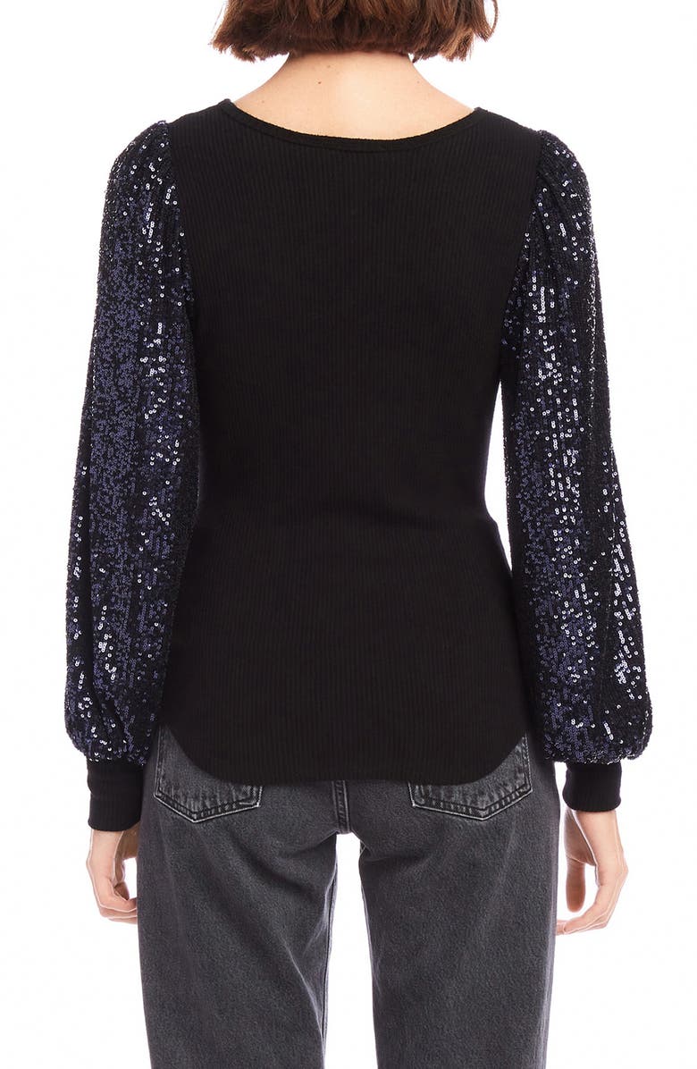 FIFTEEN TWENTY Sequin Bishop Sleeve Rib Top, Alternate, color, Mid