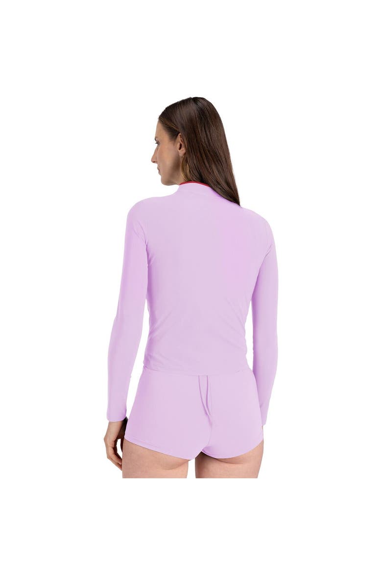 Rash Guard With Zip - Women's, Alternate, color, Purple/Red Binding